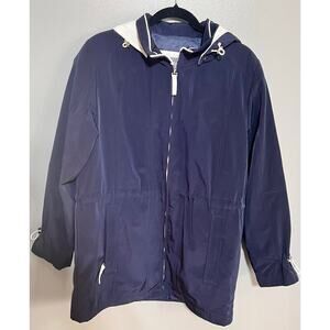 Liz Claiborne light wind‎ proof raincoat Blue and White Size S detachable hood